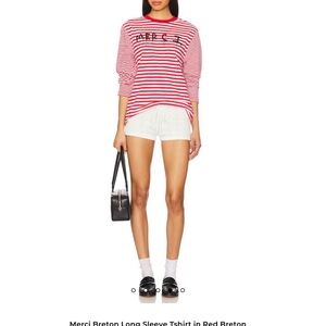 Merci Breton Long Sleeve Tshirt in Red Breton